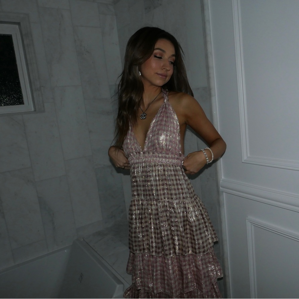 Love shack fancy plaid print long dress, worn once